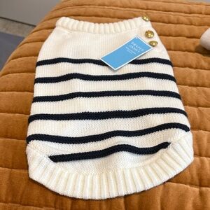 Draper James Navy and Cream Striped Dog Sweater with Gold Accents- Medium